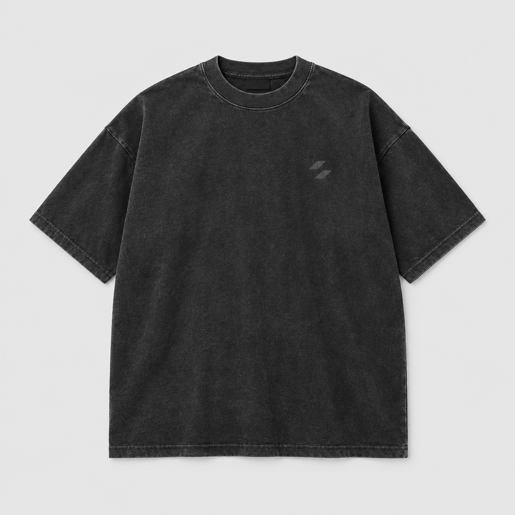 Oversized faded black Sapphire Records tee with small tonal chest logo