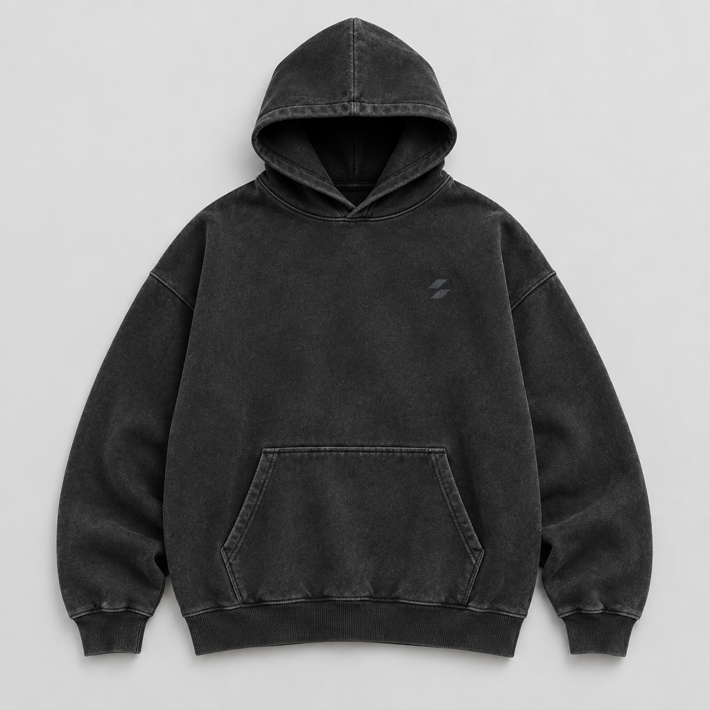 Oversized faded black Sapphire Records hoodie with small tonal chest logo